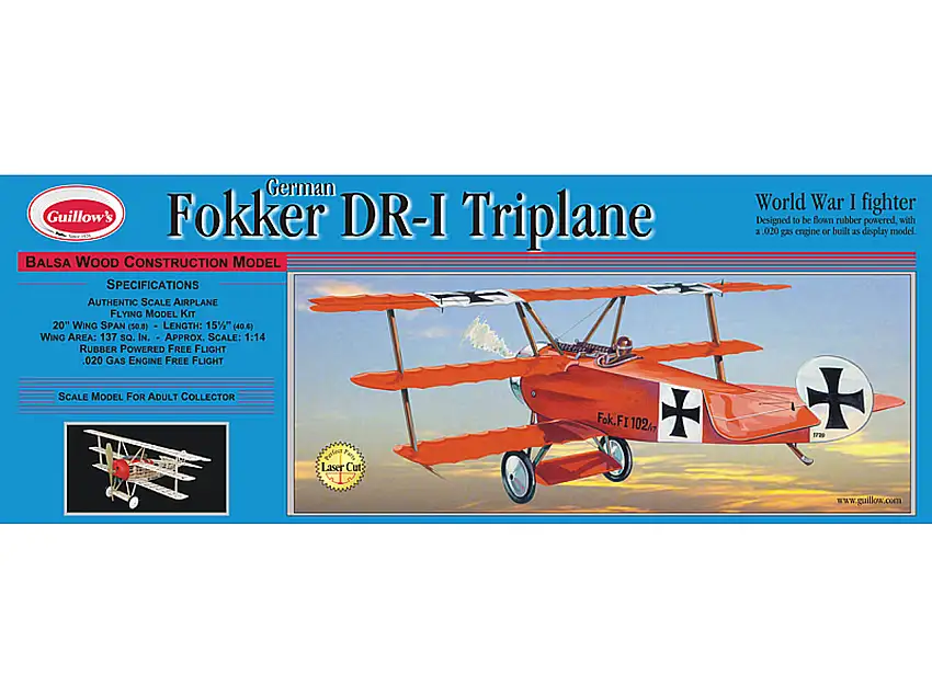 Fokker DR-1 Triplane Balsa Model Airplane Guillows