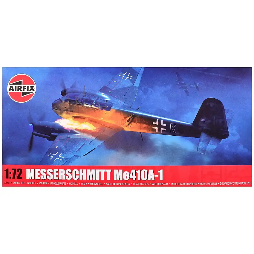 Level 2 Model Kit Messerschmitt Me410A-1 Fighter Aircraft with 2 Scheme Options 1/72 Plastic Model Kit by Airfix