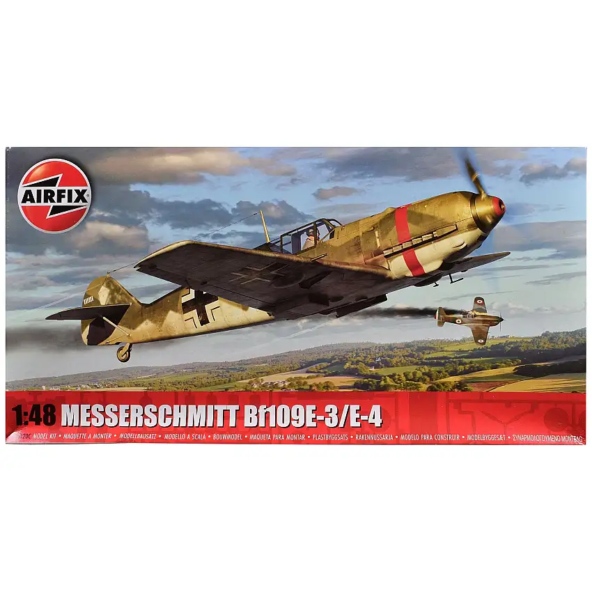 Level 2 Model Kit Messerschmitt Bf109E-3/E-4 Fighter Aircraft with Scheme Options 1/48 Plastic Model Kit by Airfix