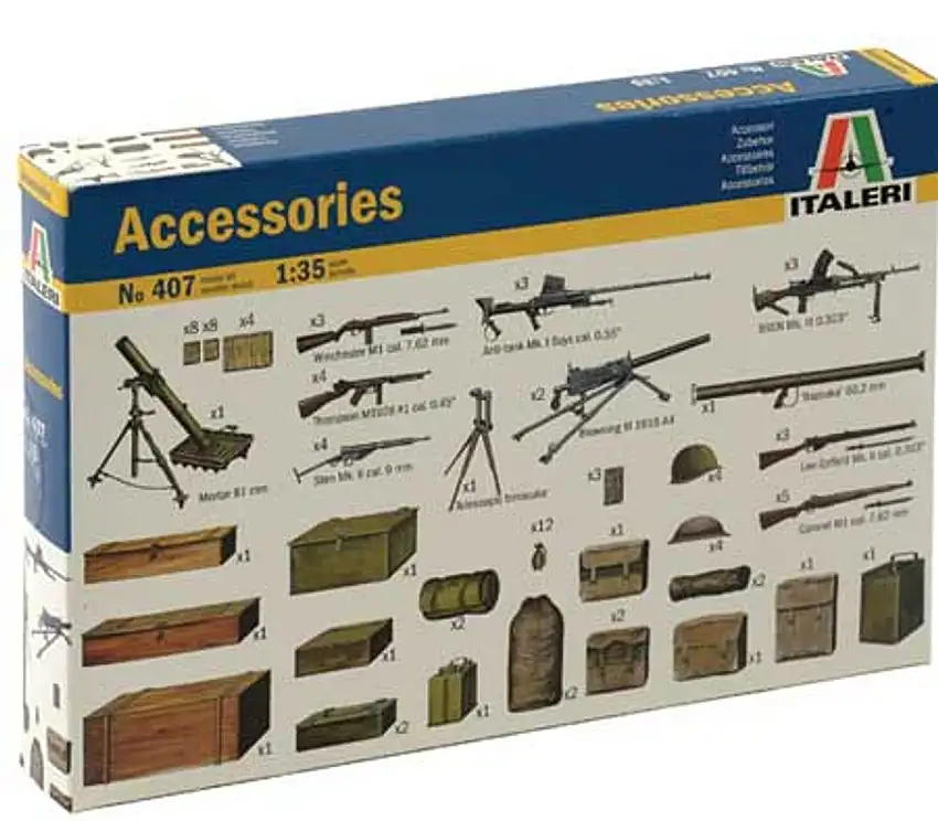 WWII Accessories (Guns, Crates, Bags, etc.) 1/35 Scale Italeri