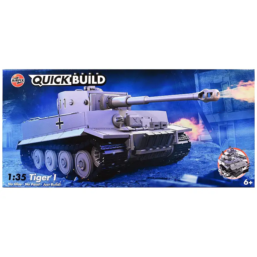 Skill 1 Model Kit Tiger I Tank "German Army" Snap Together Painted Plastic Model Tank Kit 1/35 Scale by Airfix Quickbuild