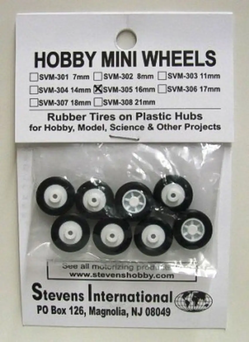 Rubber Tires on Plactic Hubs (8) 16mm Stevens Motors