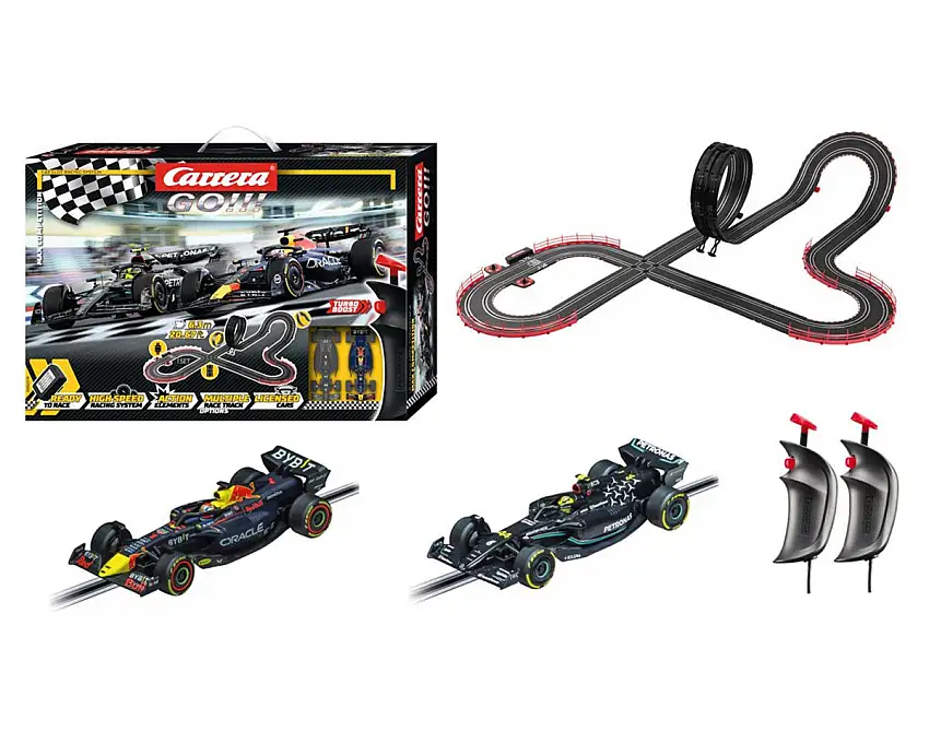 Carrera GO!!! Formula 1 Max Competition Electric 1/43 Slot Car Racing Track Set w/Red Bull Racing & Mercedes-AMG F1 Car