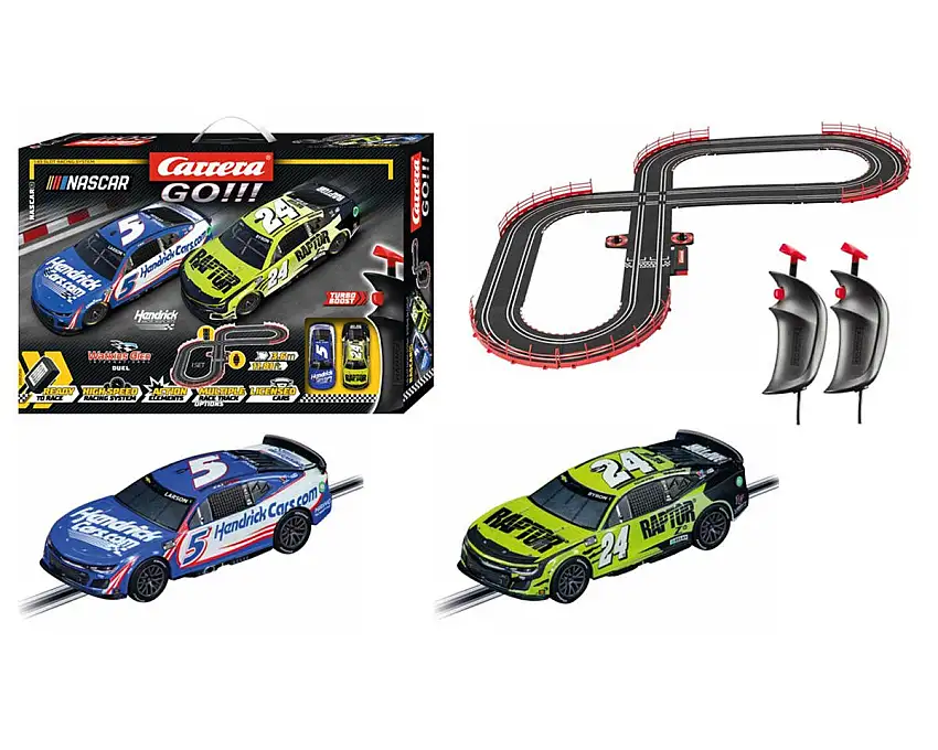 Carrera GO!!! Nascar Watkins Glen Duel Electric 1/43 Slot Car Racing Track Set w/Camaro NextGen ZL1 "Hendrick Motorsports" Cars