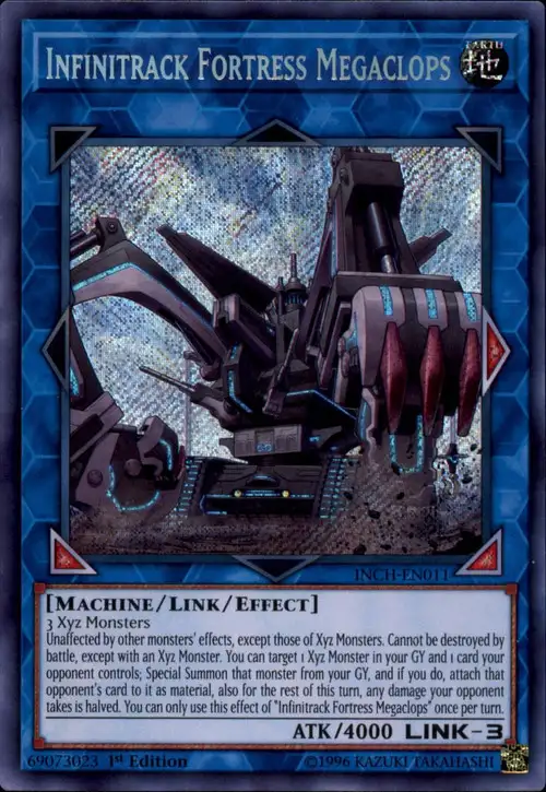 YuGiOh Trading Card Game The Infinity Chasers Secret Rare Infinitrack Fortress Megaclops INCH-EN011